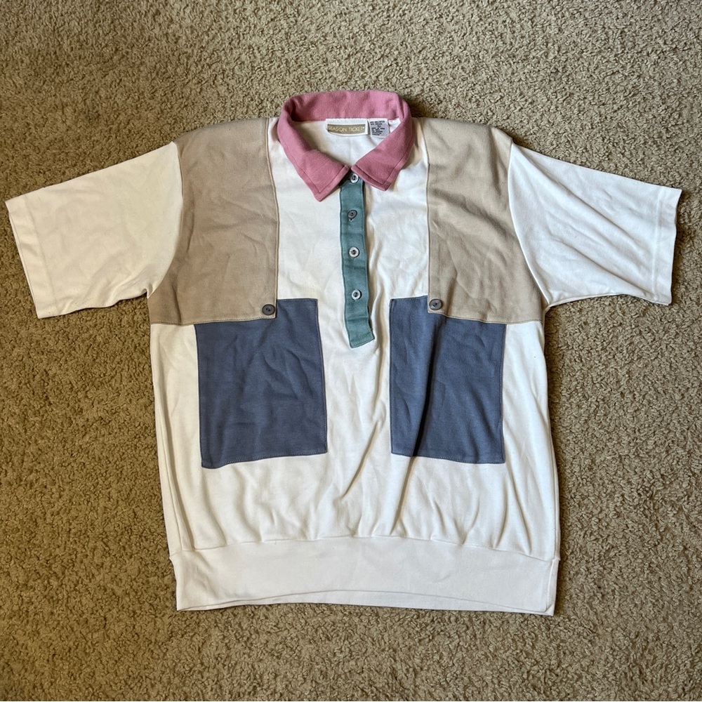 Vintage Season Ticket Women's L Collared Shirt Block Pastel Patchwork 90s Pink
